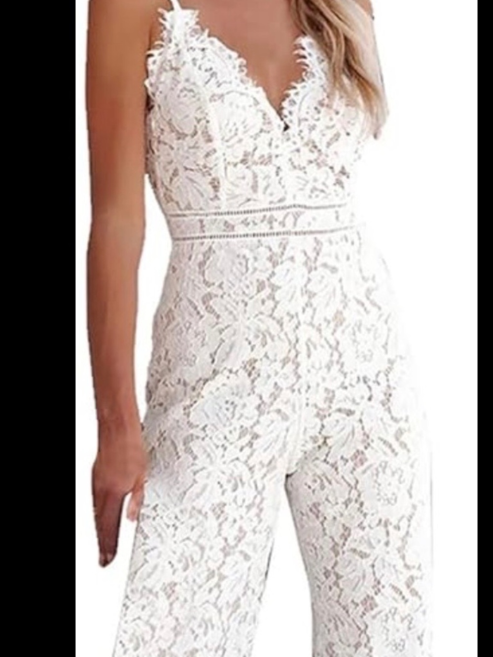 Altar'd State White Lace V-Neck Jumpsuit